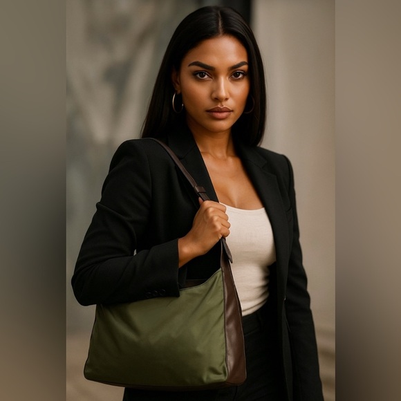 PRADA Vintage Tessuto Nylon & Leather Hobo Bag Olive Green Bruciato B7816 - Picture 3 of 17